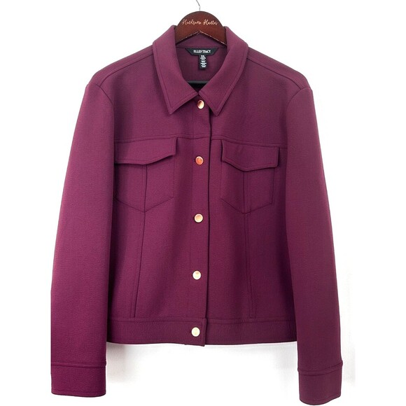 Ellen Tracy Women Jacket Maroon Poly Blend Button Up Collar Blazer Sz XL 1095E4 - Picture 3 of 12
